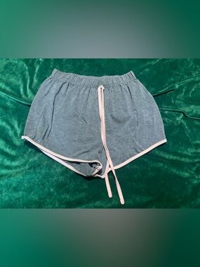 Blue Casual Drawstring Women’s Shorts with Pink Trim
